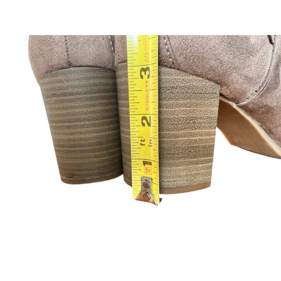 Merona Ankle Boots Women 9 Faux Suede Shoes Taupe Tan Heel Side Zip Neutral Chic - Picture 10 of 15